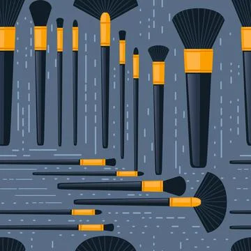 Seamless pattern of cosmetic makeup brushes vector illustration on grey Stock Illustration