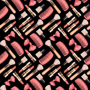 Seamless pattern with cosmetics. Makeup tools Stock Illustration