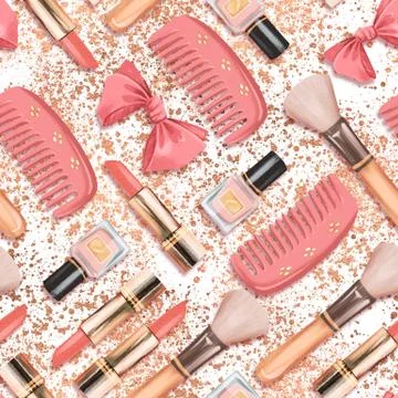 Seamless pattern with cosmetics. Makeup tools Stock Illustration
