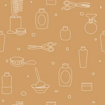 Seamless pattern. Cosmetics for personal hygiene. Orange color. Stock Illustration