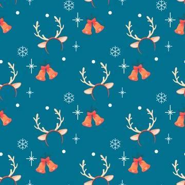 Seamless pattern cosy with winter accessories, jumper, hat, scarf, mugs. Stock Illustration