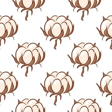 Seamless pattern with cotton boll in flat style. Perfect for textile print Stock Illustration