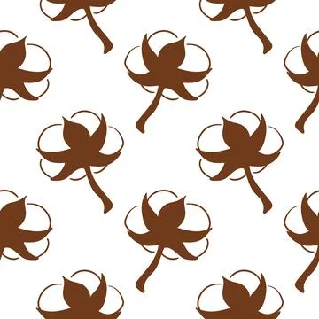 Seamless pattern of cotton boll with stems on a white background in line art Stock Illustration