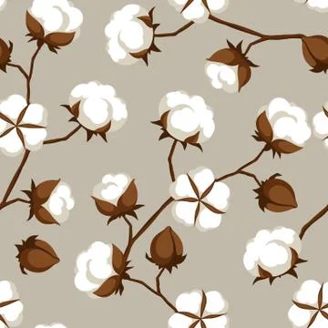 Seamless pattern with cotton bolls and branches Stock Illustration