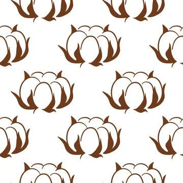 Seamless pattern with cotton bolls on a white background in line art style Stock Illustration