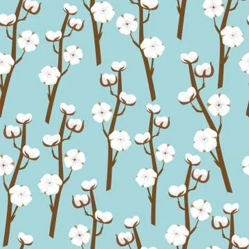 Seamless pattern with cotton branches. Delicate blue floral vector background Illustrazione stock