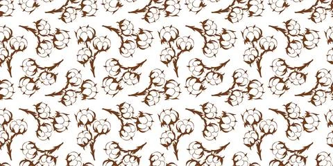 Seamless pattern with cotton plant in line art style. Design for textile and bed Stock Illustration