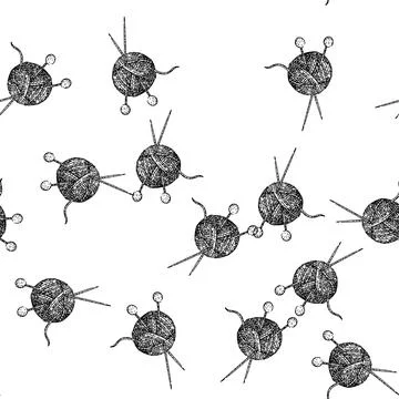 Seamless pattern cotton yarn needle knit sketch hand drawn black Illustrazione stock