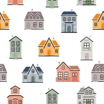 Seamless pattern with country houses. Vector illustration. Stock Illustration