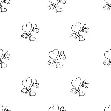 Seamless pattern Couple of black outline hearts. Hand drawn doodle texture .. Stock Illustration
