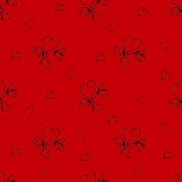 Seamless pattern Couple of black outline hearts. Hand drawn doodle texture .. Stock Illustration