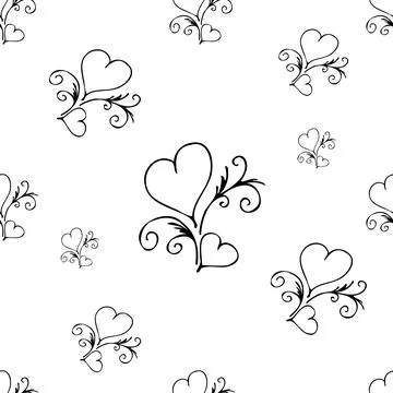 Seamless pattern Couple of black outline hearts. Hand drawn doodle texture .. Stock Illustration