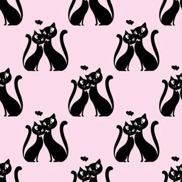 Seamless pattern Couple of lovers of cats Illustrazione stock
