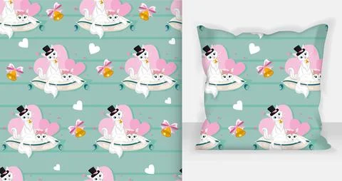 Seamless pattern Couple of lovers of cats. Design for Valentine postcard. 스톡 일러스트