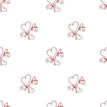 Seamless pattern Couple of red outline hearts. Hand drawn doodle texture fo.. Stock Illustration