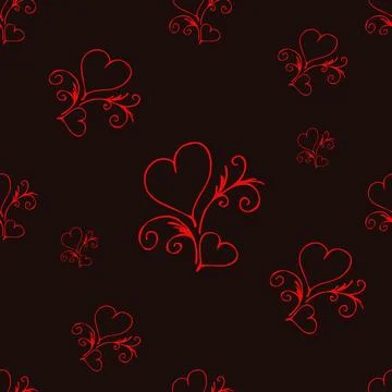 Seamless pattern Couple of red outline hearts. Hand drawn doodle texture fo.. Illustrazione stock