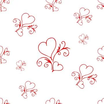 Seamless pattern Couple of red outline hearts. Hand drawn doodle texture fo.. Stock-Illustration