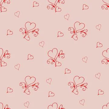 Seamless pattern Couple of red outline hearts. Hand drawn doodle texture fo.. Illustrazione stock