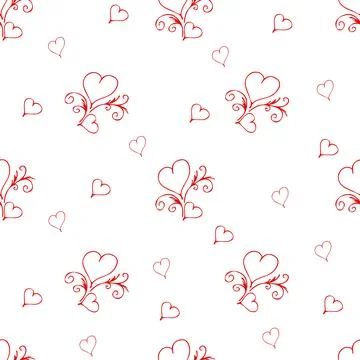 Seamless pattern Couple of red outline hearts. Hand drawn doodle texture fo.. Stock Illustration