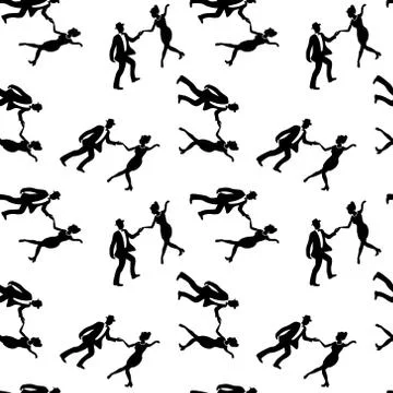 Seamless pattern with couples dancing swing Stock Illustration