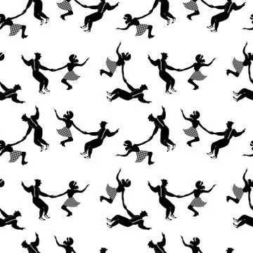 Seamless pattern with couples dancing swing. Stock Illustration