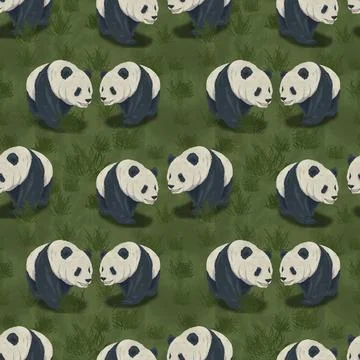 Seamless pattern with couples of panda bears and watercolor texture Stock Illustration