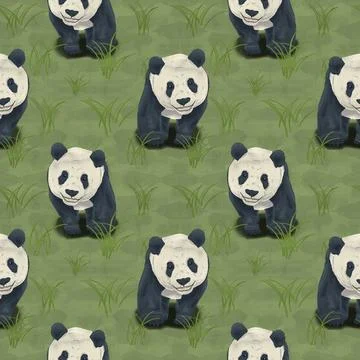 Seamless pattern with couples of panda bears and watercolor texture Stock Illustration