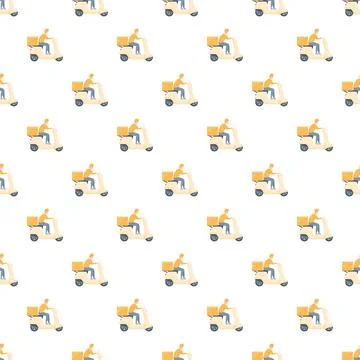 Seamless pattern with courier delivering packages on scooter Stock Illustration