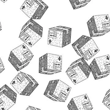 Seamless pattern courier parcel sketch hand drawn 스톡 일러스트