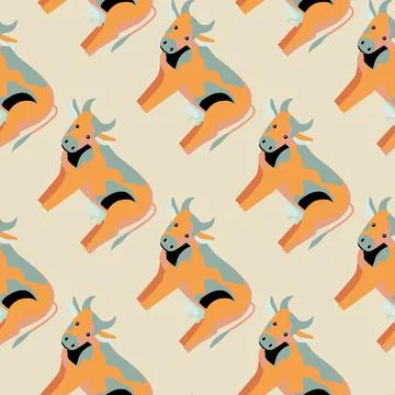 Seamless pattern cow on beige background. Texture of farm animals for any pur Illustrazione stock