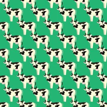 Seamless pattern cow on bright green background. Texture of farm animals for  Stock Illustration