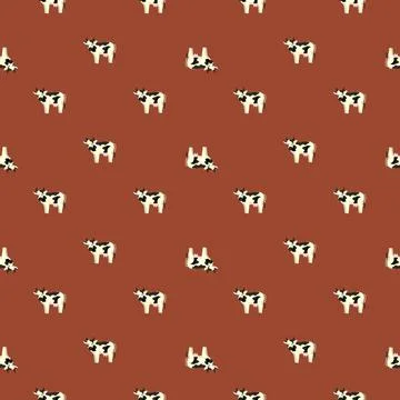 Seamless pattern cow on brown background. Texture of farm animals for any pur Stock Illustration