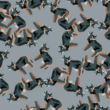 Seamless pattern cow on gray background. Abstract texture of farm animals for Stock Illustration