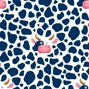 Seamless pattern of cow head and skin, cartoon cow fur vector illustration Stock Illustration
