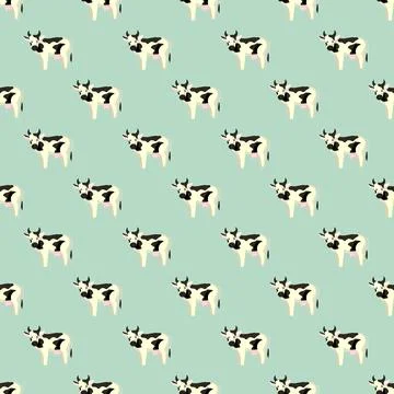 Seamless pattern cow on mint background. Texture of farm animals for any purp Illustrazione stock