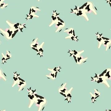 Seamless pattern cow on mint background. Texture of farm animals for any purp Stock Illustration