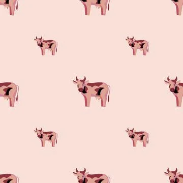 Seamless pattern cow on pink background. Texture of farm animals for any purp Illustrazione stock