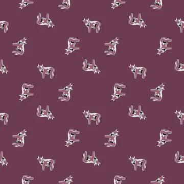 Seamless pattern cow on purple background. Texture of farm animals for any pu Stock Illustration