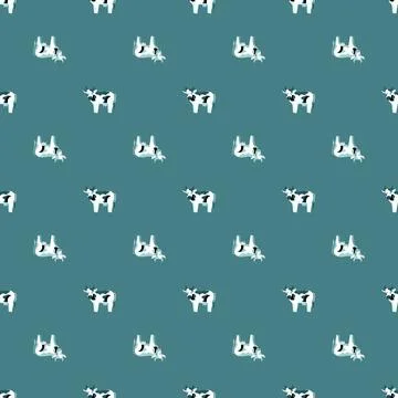 Seamless pattern cow on teal background. Texture of farm animals for any purp Illustrazione stock