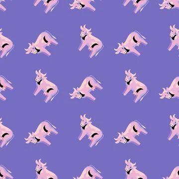 Seamless pattern cow on violet background. Texture of farm animals for any pu Stock Illustration