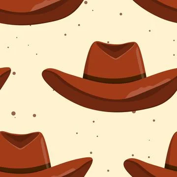 Seamless pattern with Cowboy hat on color background. Vector drawing Stock Illustration