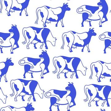 Seamless pattern with cows. Blue cows. Vector graphics. Illustrazione stock