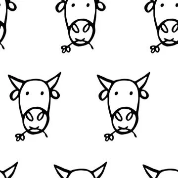 Seamless pattern with cow's head. Vector hand drawn illustration. Stock Illustration