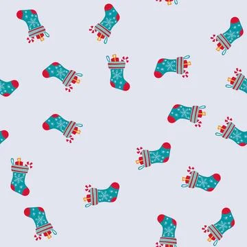 Seamless pattern cozy christmas sock cartoon vector 스톡 일러스트