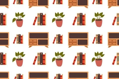 Seamless pattern with cozy interior with house plants. Vector illustration Stock Illustration