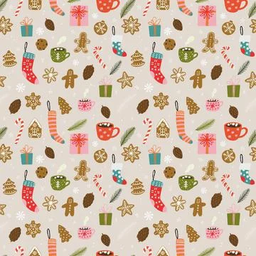 Seamless pattern with cozy winter elements Stock Illustration