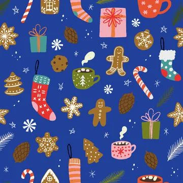 Seamless pattern with cozy winter objects Stock Illustration
