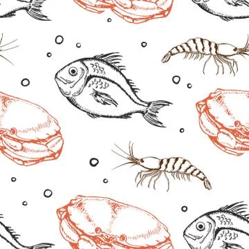 Seamless pattern with crab and fish Stock Illustration