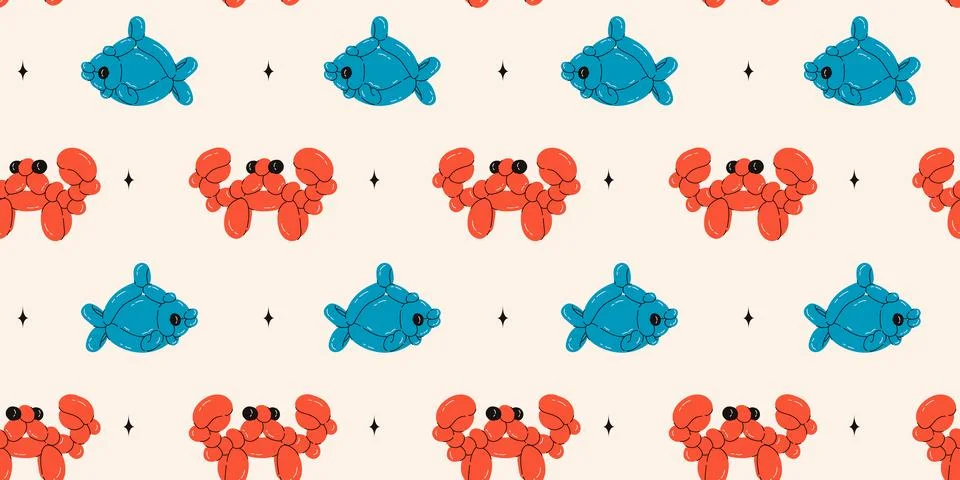 Seamless pattern with crab and fish balloons Illustrazione stock