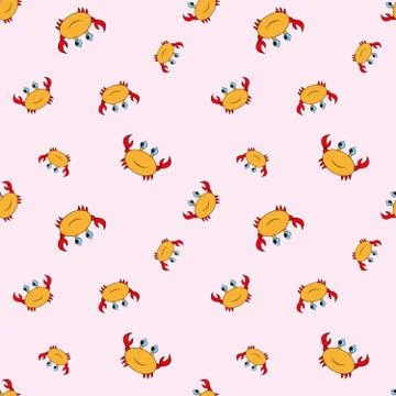 Seamless pattern with crab. Cartoon background  for kids. vector texture Stock Illustration
